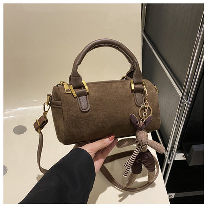 Retro Simple Cylinder Small Bag Women's Bag in Brown Suede