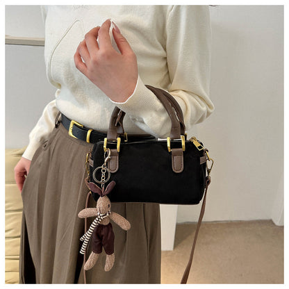 Retro Simple Cylinder Small Bag Women's Bag in Brown Suede