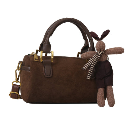Retro Simple Cylinder Small Bag Women's Bag in Brown Suede
