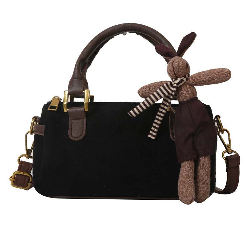 Retro Simple Cylinder Small Bag Women's Bag in Brown Suede