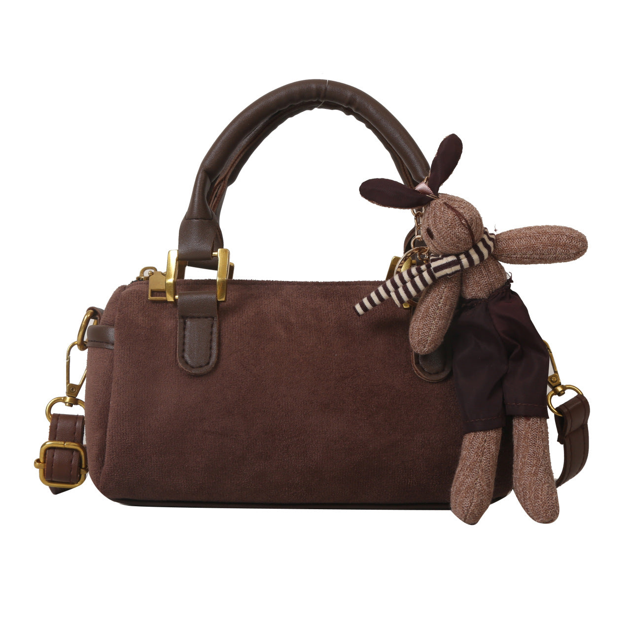 Retro Simple Cylinder Small Bag Women's Bag in Brown Suede
