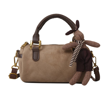 Retro Simple Cylinder Small Bag Women's Bag in Brown Suede