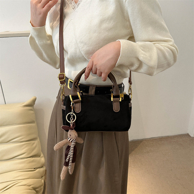 Retro Simple Cylinder Small Bag Women's Bag in Brown Suede