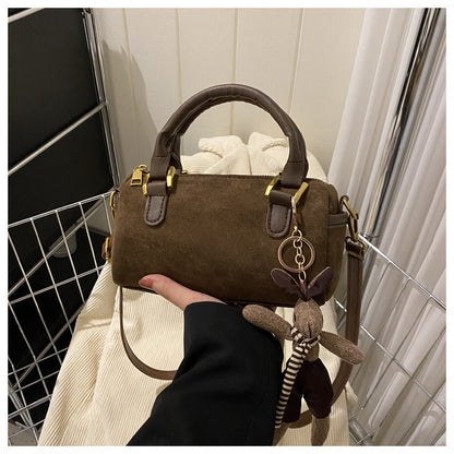 Retro Simple Cylinder Small Bag Women's Bag in Brown Suede