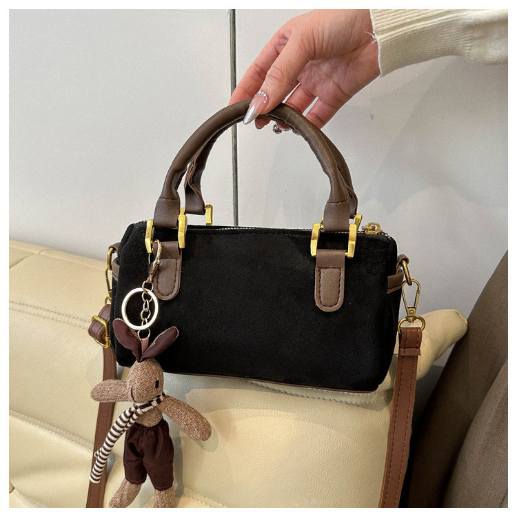 Retro Simple Cylinder Small Bag Women's Bag in Brown Suede