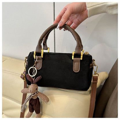 Retro Simple Cylinder Small Bag Women's Bag in Brown Suede